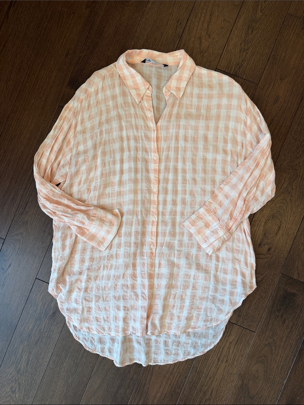 Zara Lightweight Pink Plaid Oversized Button Down Shirt - Medium - C30-044